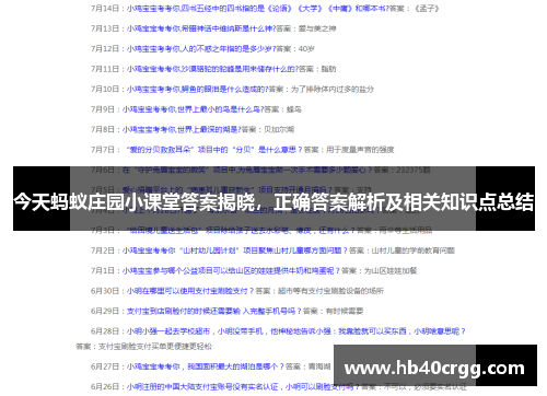 今天蚂蚁庄园小课堂答案揭晓,正确答案解析及相关知识点总结 今天蚂蚁庄园小课堂答案揭晓,正确答案解析及相关知识点总结